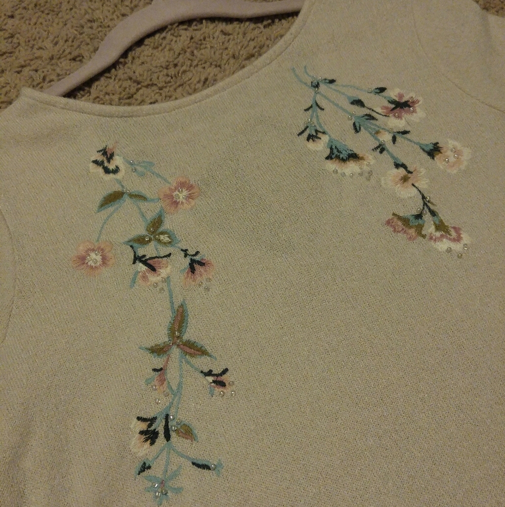 Embroidered, Beaded Floral Sweater Top - Picture 3 of 6